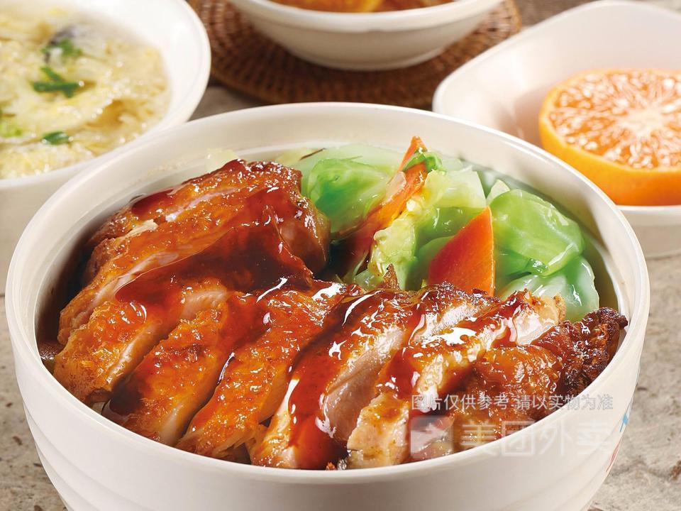 照烧鸡排山珍菌菇饭双拼图片