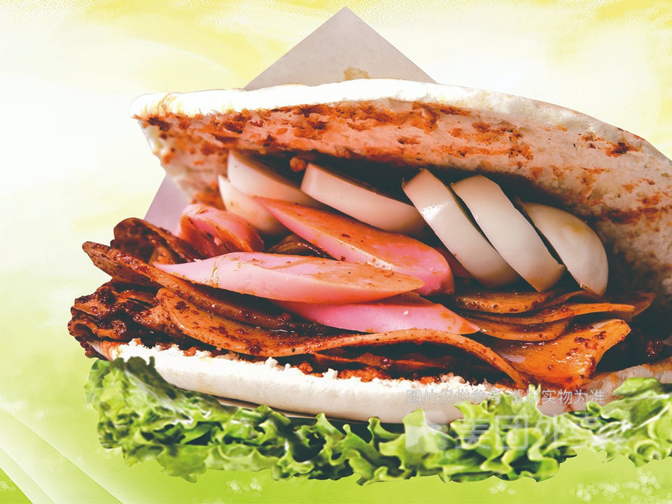 香辣鸡蛋火腿土豆片花干夹馍图片