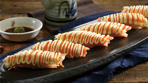 炙烧北海道蟹棒推荐菜:千羽寿司位于江门市新会区启