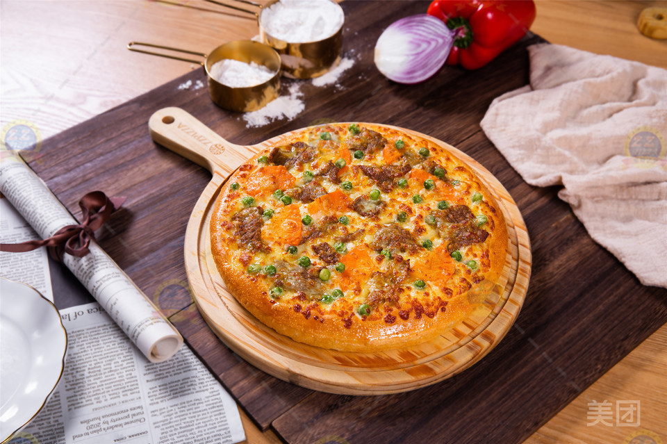 咖喱牛肉披萨图片