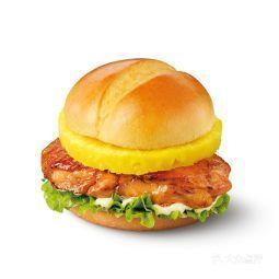 位于街心公园斜对面二楼手枪腿店铺招牌每次去必点产品,菠萝鸡腿堡 板