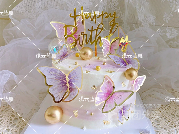 唯美女神蝴蝶生日蛋糕图片
