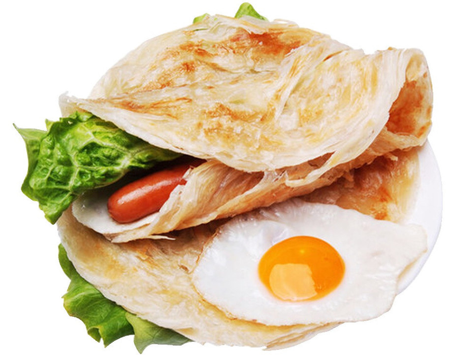 鸡蛋青菜鱼排手抓饼图片